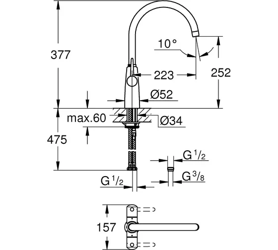 Смеситель для мойки Grohe Ambi с двумя рукоятками, высокий излив 30189000 Смеситель для мойки Grohe Ambi с двумя рукоятками, высокий излив 30189000