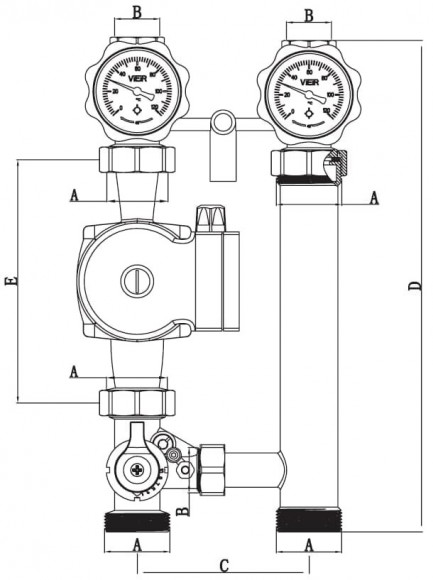 Насосная группа с 3-х ходовым смесительным клапаном 1" без насоса Vieir Насосная группа с 3-х ходовым смесительным клапаном 1" без насоса Vieir