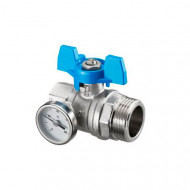Кран шаровой с термометром ВР 1"х НР 1" Oventrop синий маховик